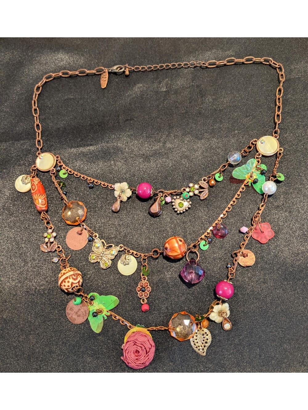 FUN New York & Company Three Tiered Charm Necklace BOHO Assorted Charms